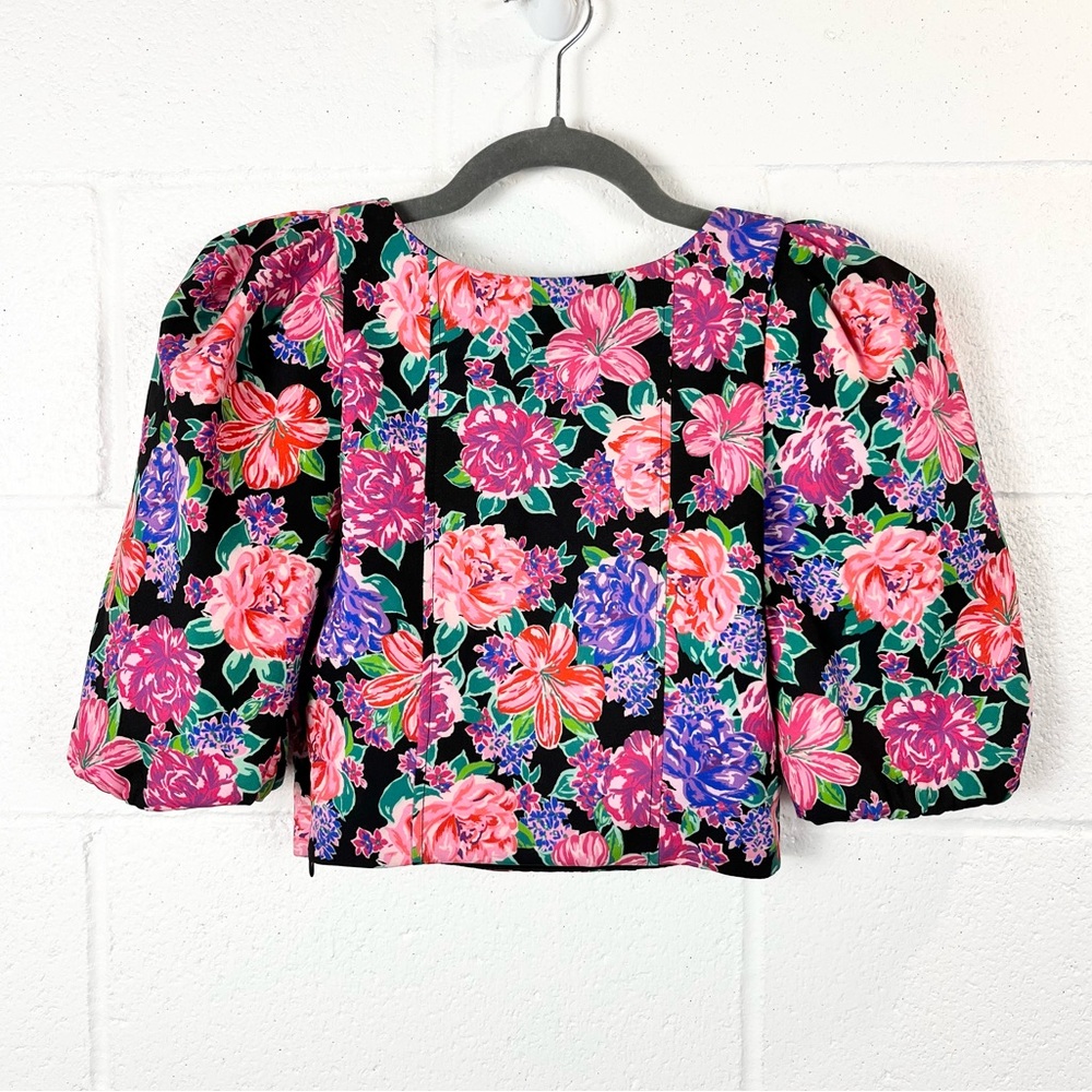 Zara Floral Puff Sleeve Crop Top Blouse - Picture 3 of 14